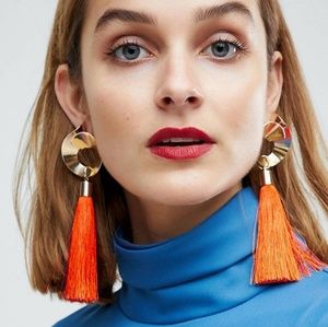 NWOT Orange and gold tassle earrings